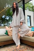 Nonni Gingham Bell Sleeve Peasant Blouse Mocha
